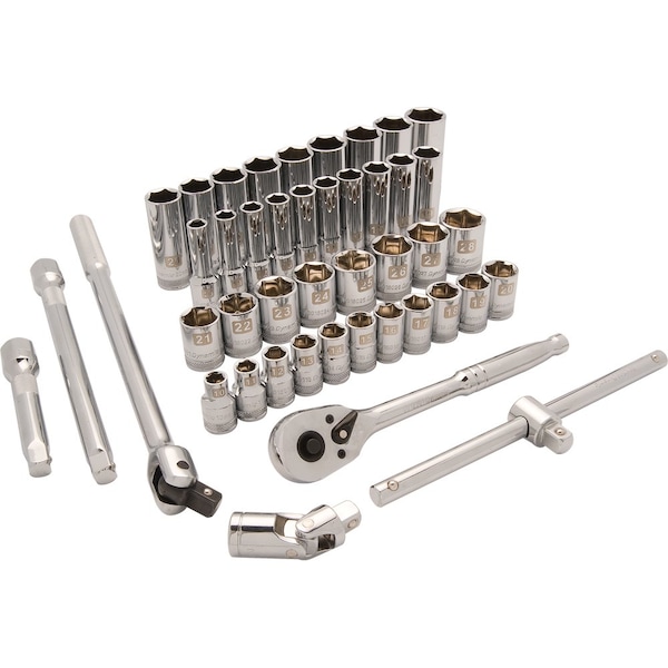 Tools 1/2" Dr 43Pcs 6 Point, Std/Deep, Metric Socket Set, 10mm - 28mm